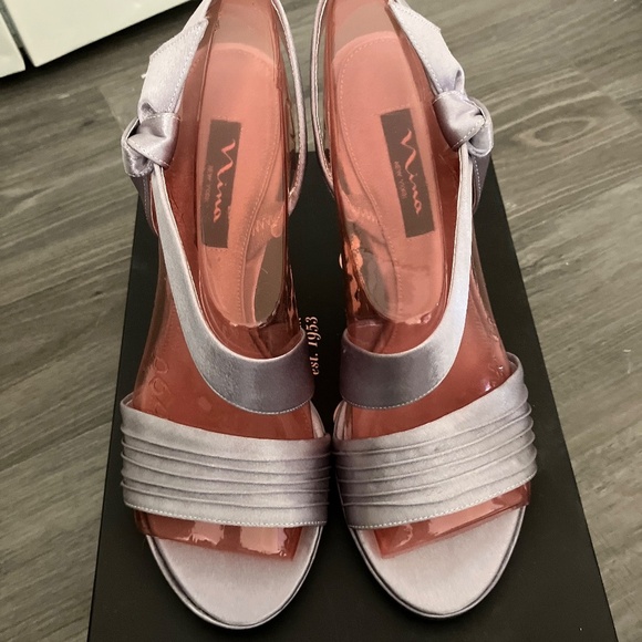 Nina Gesalyn Silver Satin Slingback Evening Sandal Size 9 - Picture 2 of 5